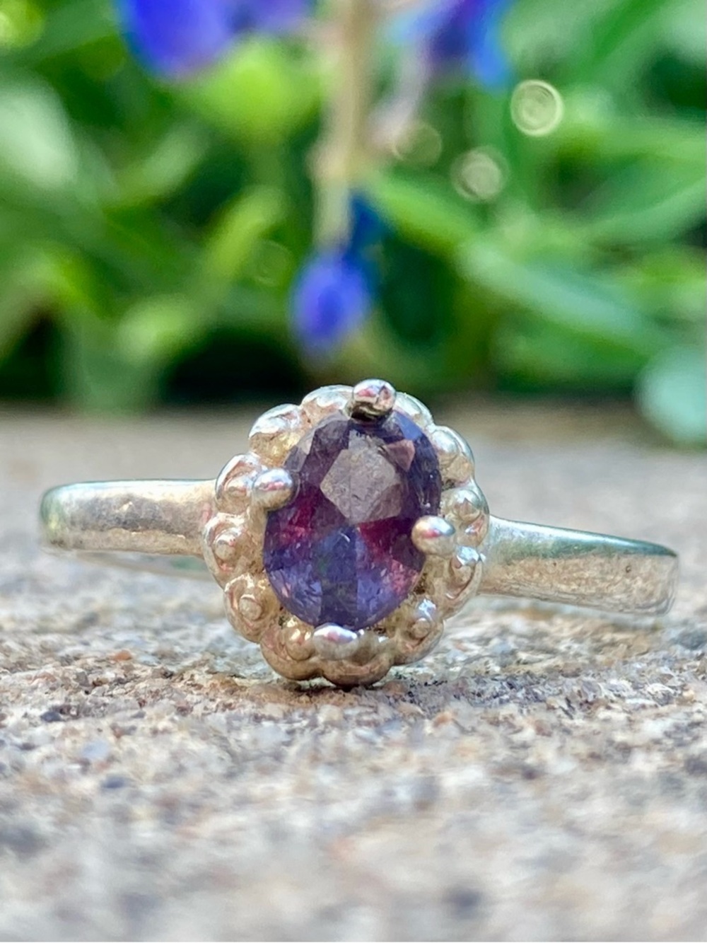 Silver Tone Purple Stone Solitaire Ring - Size 9